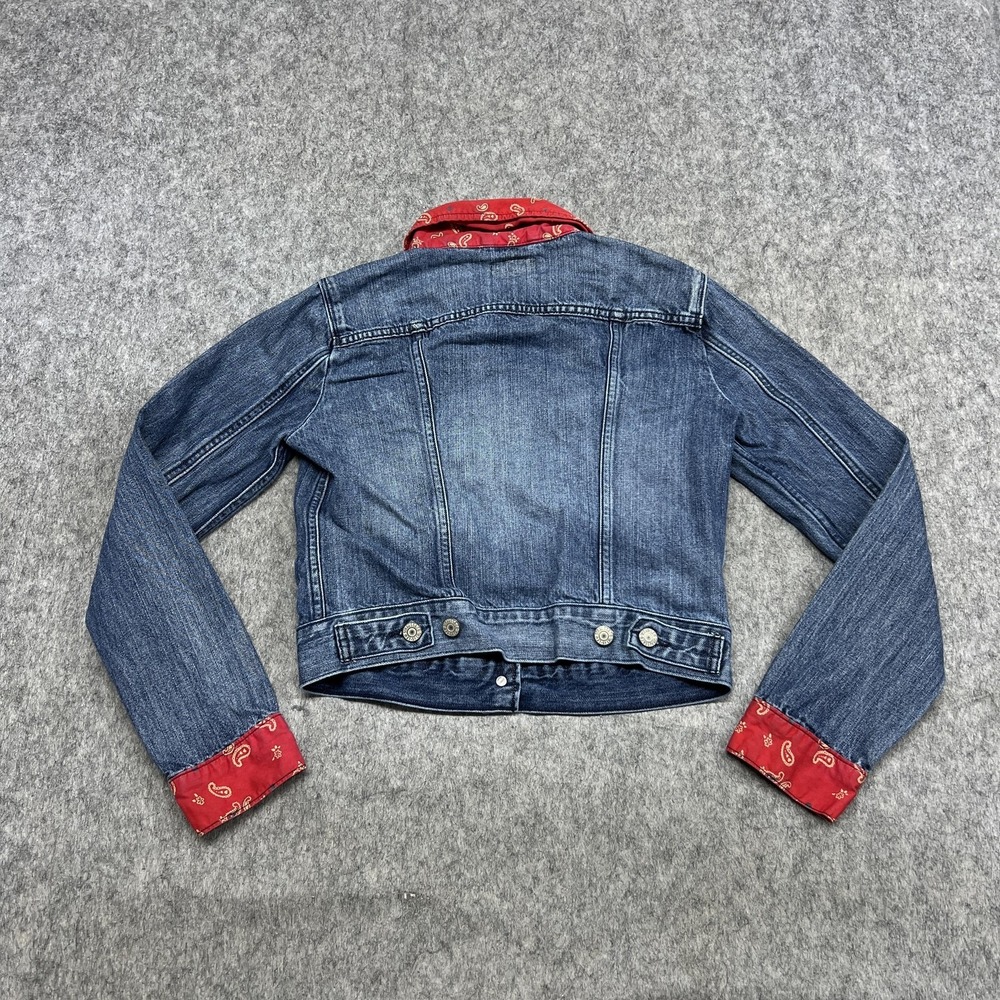 Levis Jacket Womens S Blue Denim Trucker Western Bandana Paisley Collar Cuffs - Picture 12 of 16
